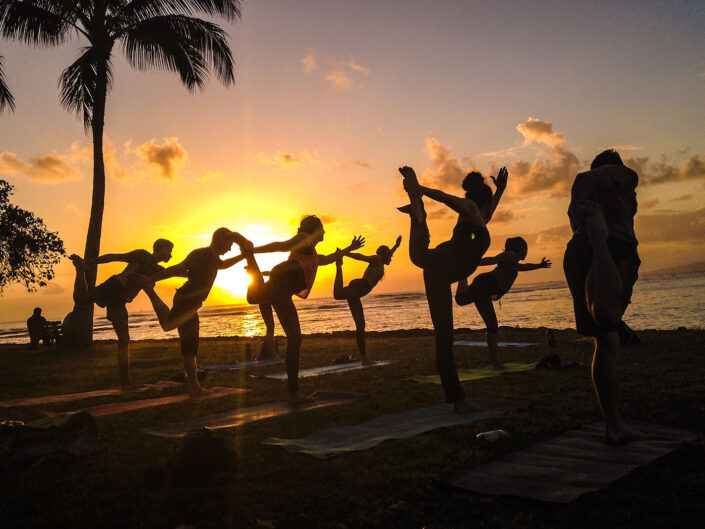 sunset yoga retreat surf men women girls group